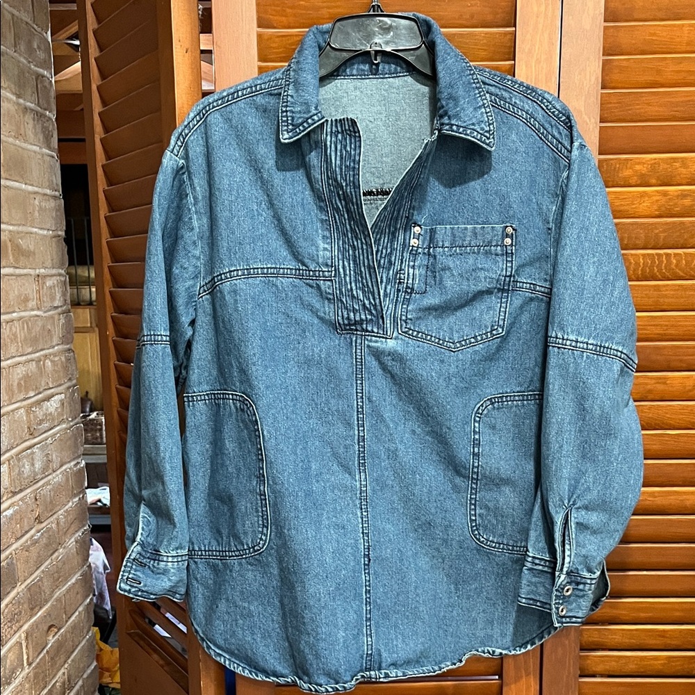 Heavy Denim Pullover Shirt With Pockets - free people?